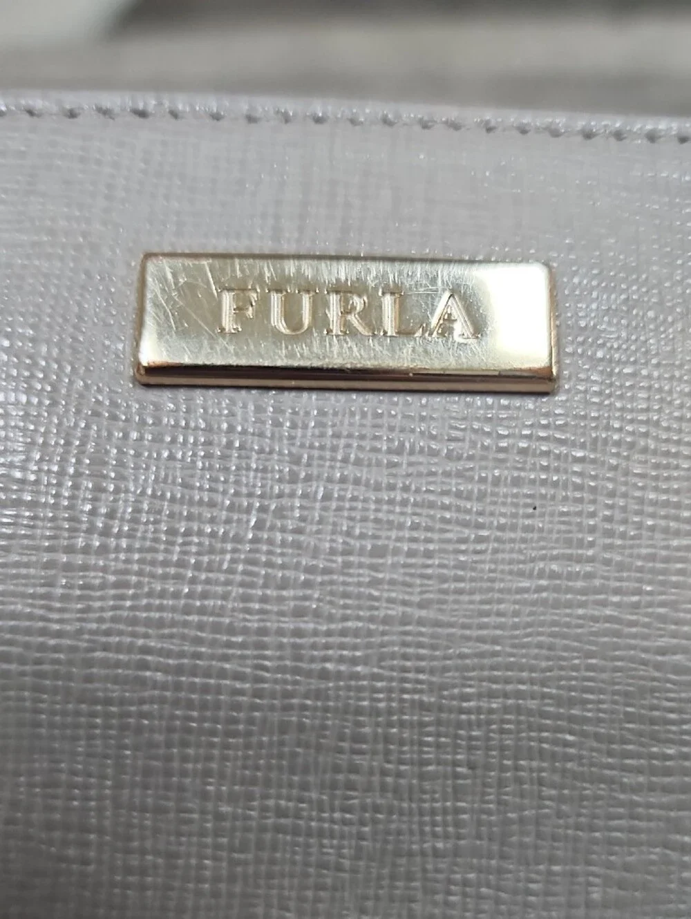 Furla Saffiano Zip Wallet in Pale Gray with Gold Hardware